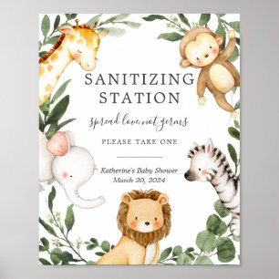 Safari Animals Baby shower Sanitizing Station Sign Poster
