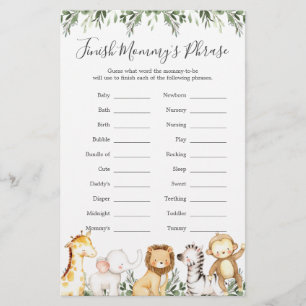 Safari Animals Baby shower Voltooi de zin van mama