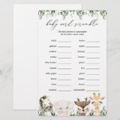 Safari Animals Baby shower Word Scramble Game (Voorkant / Achterkant)