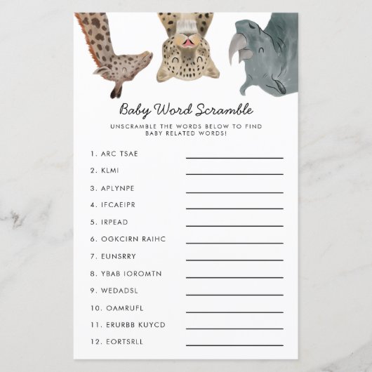Safari Animals Baby Word Scramble Game (Voorkant)