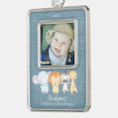 Safari Animals Baby's eerste kerstfoto Verzilverd Kader Ornament (Links)