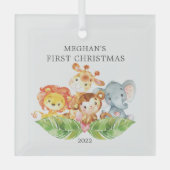 Safari Animals Baby's Eerste Kerstmis Glas Ornament (Voorkant)