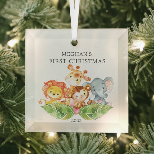 Safari Animals Baby's Eerste Kerstmis Glas Ornament (Insitu)