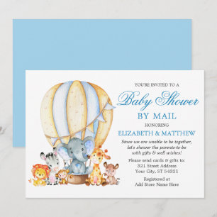 Safari Animals Ballonblauw Baby shower per post Kaart