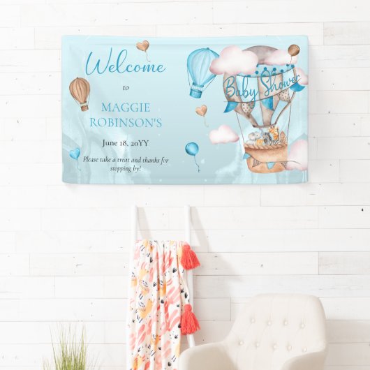 Safari Animals Balloons Blue Boy Baby shower Spandoek (Insitu)