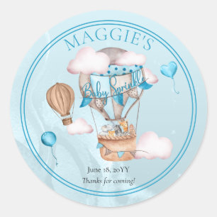 Safari Animals Balloons Blue Boy Baby Sprinkle Ronde Sticker