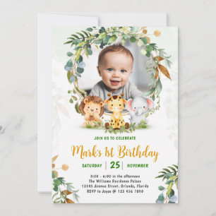 Safari Animals Birthday Invitation Wild One Party Kaart