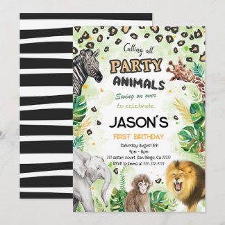 Safari Animals Birthday Party Invitation Kaart