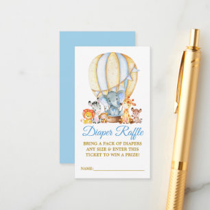 Safari Animals Blue ballon Diaper Raffle Shower Informatiekaartje