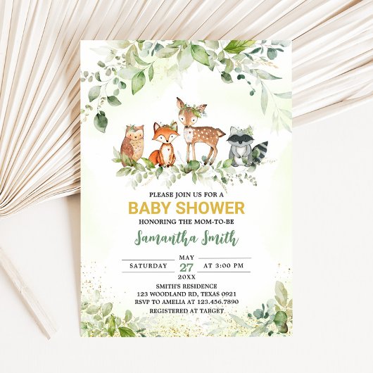 Safari Animals Botanical Baby Shower Kaart