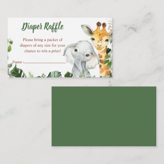Safari Animals Boy Baby shower Diaper Raffle Informatiekaartje (Voorkant / Achterkant)