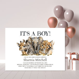 Safari Animals Boy Baby shower Kaart