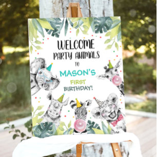Safari Animals Boy Birthday Welcome Table Sign Poster