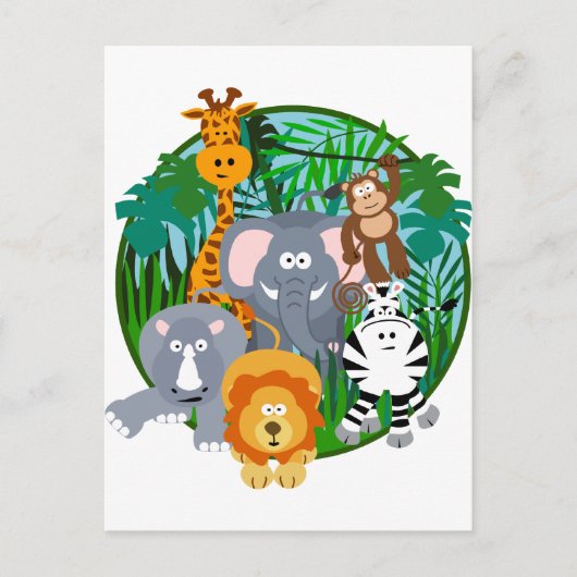 Safari Animals Cartoon Briefkaart (Voorkant)