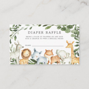 Safari Animals Diaper Raffle Baby shower Card Informatiekaartje