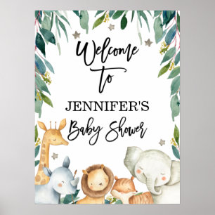 Safari Animals en Greenery Welcome Baby shower Poster