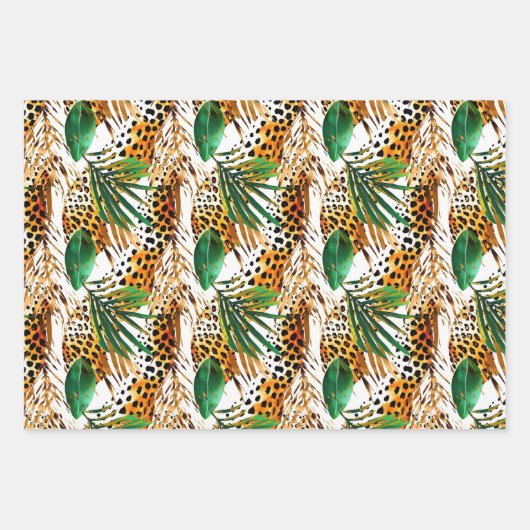 Safari Animals' Fur Print Patterns Wildlife Oerwou Inpakpapier Vel (Voorkant)