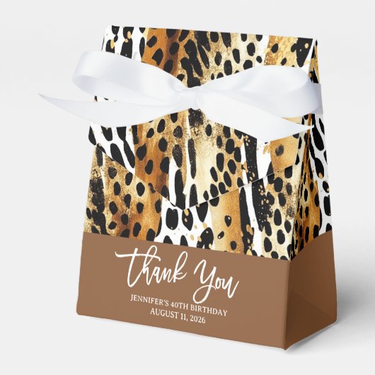 Safari Animals' Fur Prints Patterns Goud en Zwart Bedankdoosjes (Voorkant Zijde)