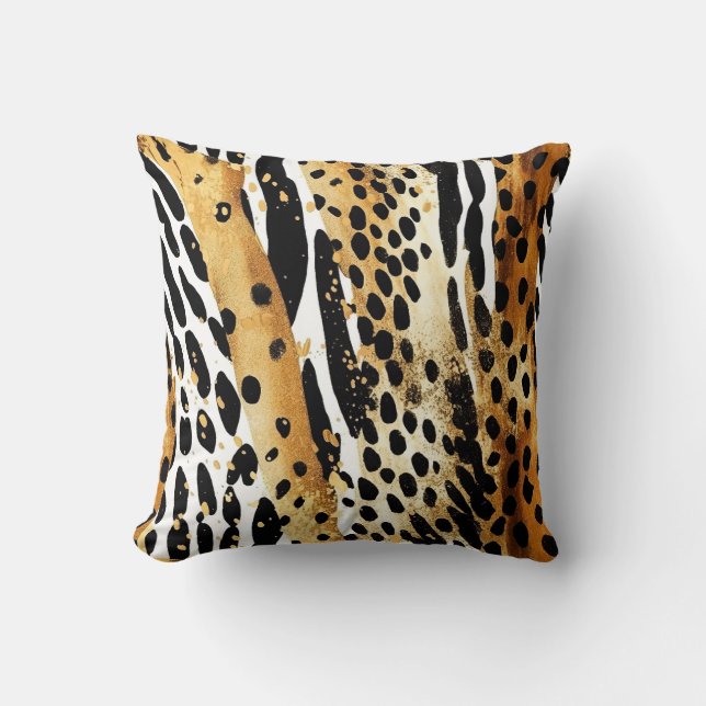 Safari Animals' Fur Prints Patterns Goud en Zwart Kussen (Voorkant)