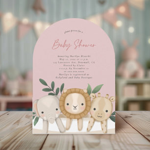 Safari Animals Girl Baby shower Kaart