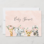 Safari Animals Gold Foliage Baby shower Invitation Kaart (Achterkant)