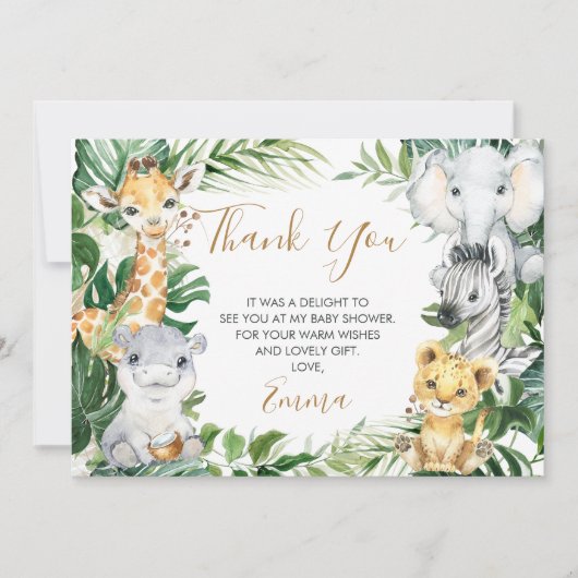 Safari Animals Greenery Baby shower Hartelijk dank Kaart (Voorkant)