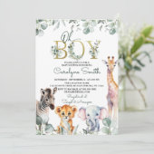 Safari Animals Greenery Baby shower Invitation Kaart (Staand voorkant)