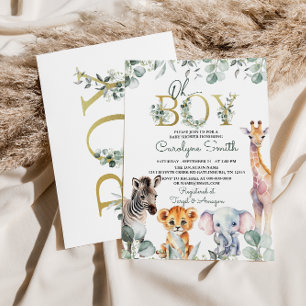Safari Animals Greenery Baby shower Invitation Kaart