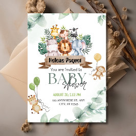 Safari Animals Greenery & Eucalyptus Baby shower Kaart