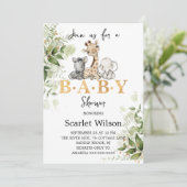 Safari Animals Greenery Wild Baby shower Kaart (Staand voorkant)
