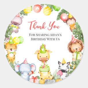 Safari Animals Kinder Partij Bedankt Ronde Sticker