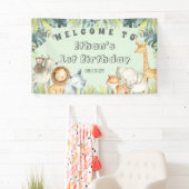 Safari animals mint oerwoud 1e verjaardag  spandoek (Insitu)