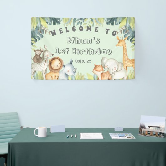 Safari animals mint oerwoud 1e verjaardag  spandoek (Beurs)