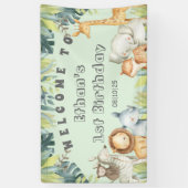 Safari animals mint oerwoud 1e verjaardag  spandoek (Verticaal)