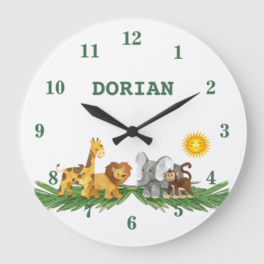 Safari Animals Nursery Wall Clock Grote Klok (Voorkant)