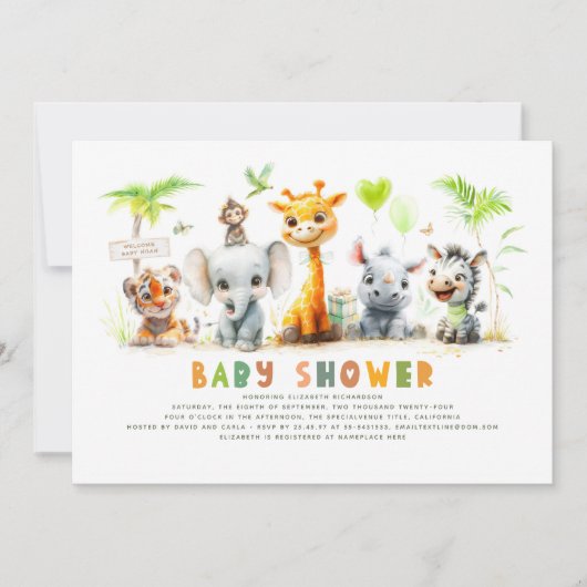Safari Animals Oerwoud Baby shower Invitation Kaart (Voorkant)