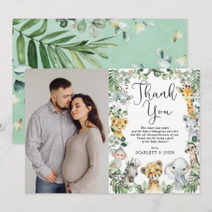 Safari Animals Oerwoud Greenery Baby shower Foto Bedankkaart