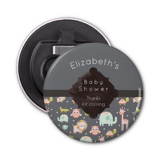 Safari Animals Pattern Nursery Art Baby shower Button Flesopener (Voorkant)