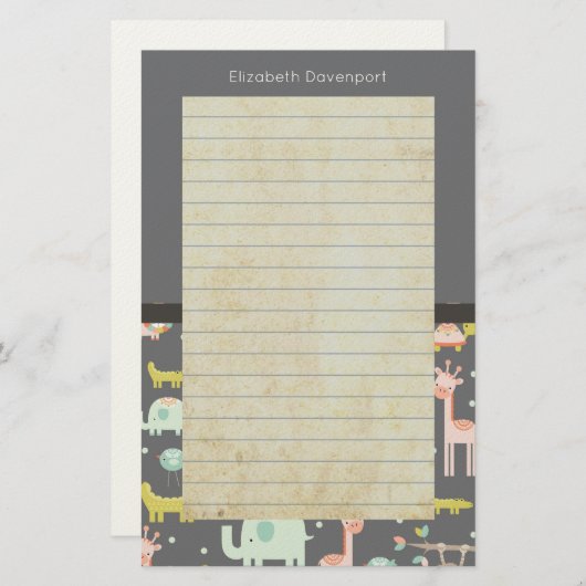 Safari Animals Pattern - Nursery Art Lined Briefpapier (Voorkant / Achterkant)