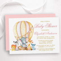Safari Animals Pink Hot Air Ballon Baby shower