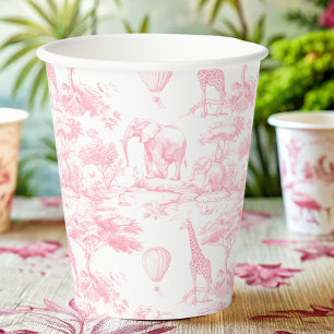 Safari Animals Pink Toile de Jouy Baby shower Papieren Bekers