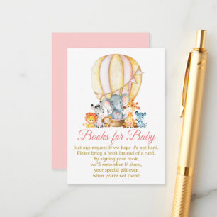 Safari Animals Roze Ballonboeken voor Baby shower Informatiekaartje