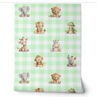 Safari Animals Toys Green Plaid Baby Nursery