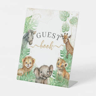 Safari animals Tropical Baby shower gastboek Reclamebord Met Voetstuk