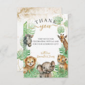 Safari animals Tropical greenery Baby shower Bedankkaart (Voorkant / Achterkant)
