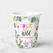 Safari Animals Vier keer Wild Birthday Pink Girl Papieren Bekers (Voorkant)