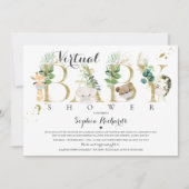 Safari Animals Virtual Baby shower Greenery Gold Kaart (Voorkant)