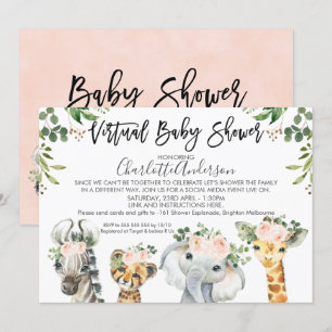 Safari Animals Virtual Baby shower Invitation Kaart