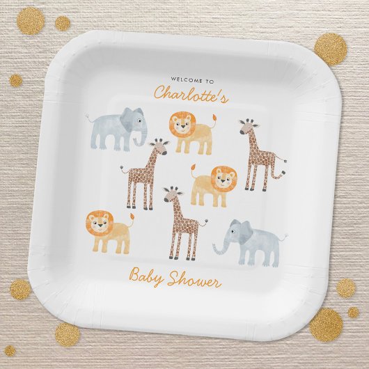 Safari Animals Waterverf gepersonaliseerd Baby sho Papieren Bordje