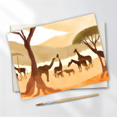 Safari Animals Waterverf Silhouette Natuur Briefkaart